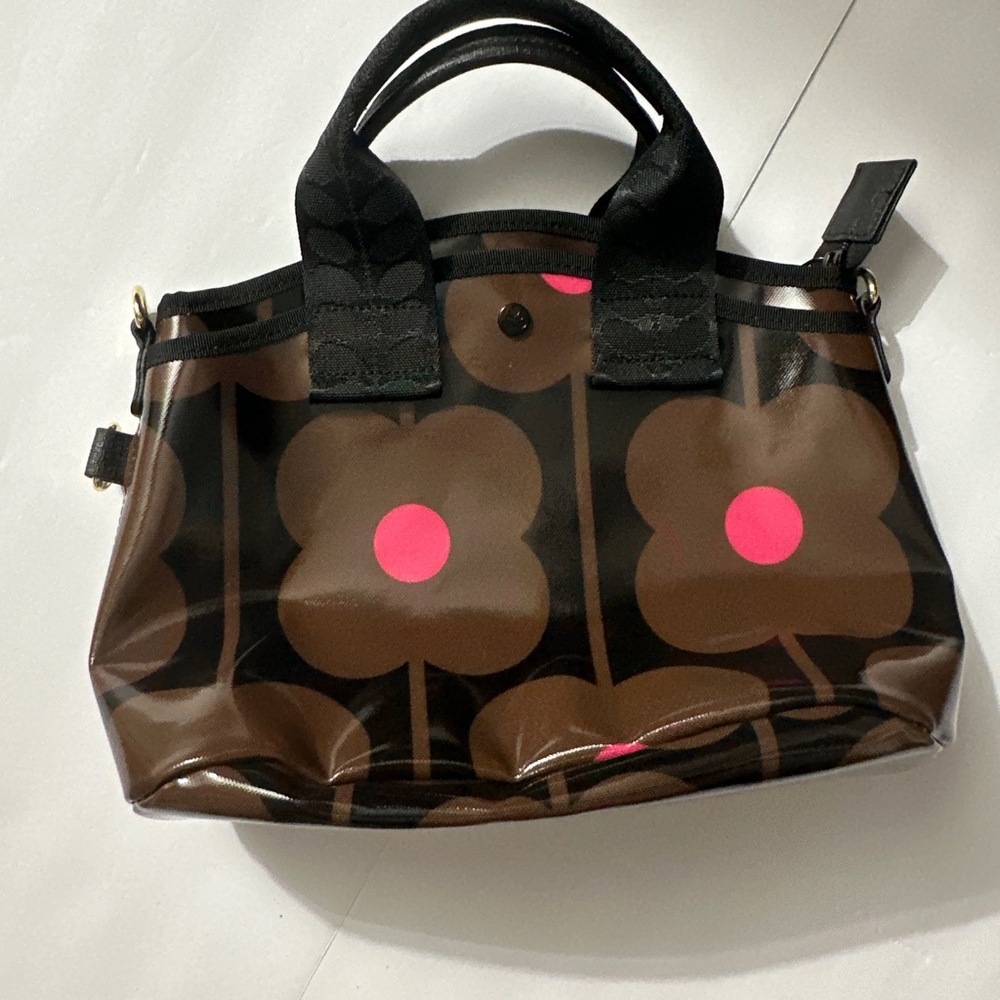 Orla Kiely hand carry crossbody handbag in Abacus Conker - Picture 4 of 12